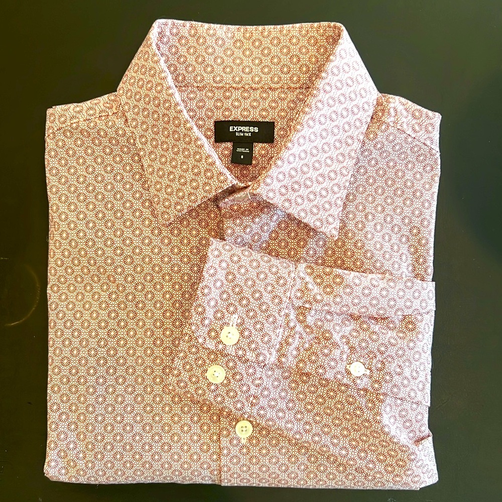 EXPRESS Slim Fit Geo Print Stretch Dress Shirt